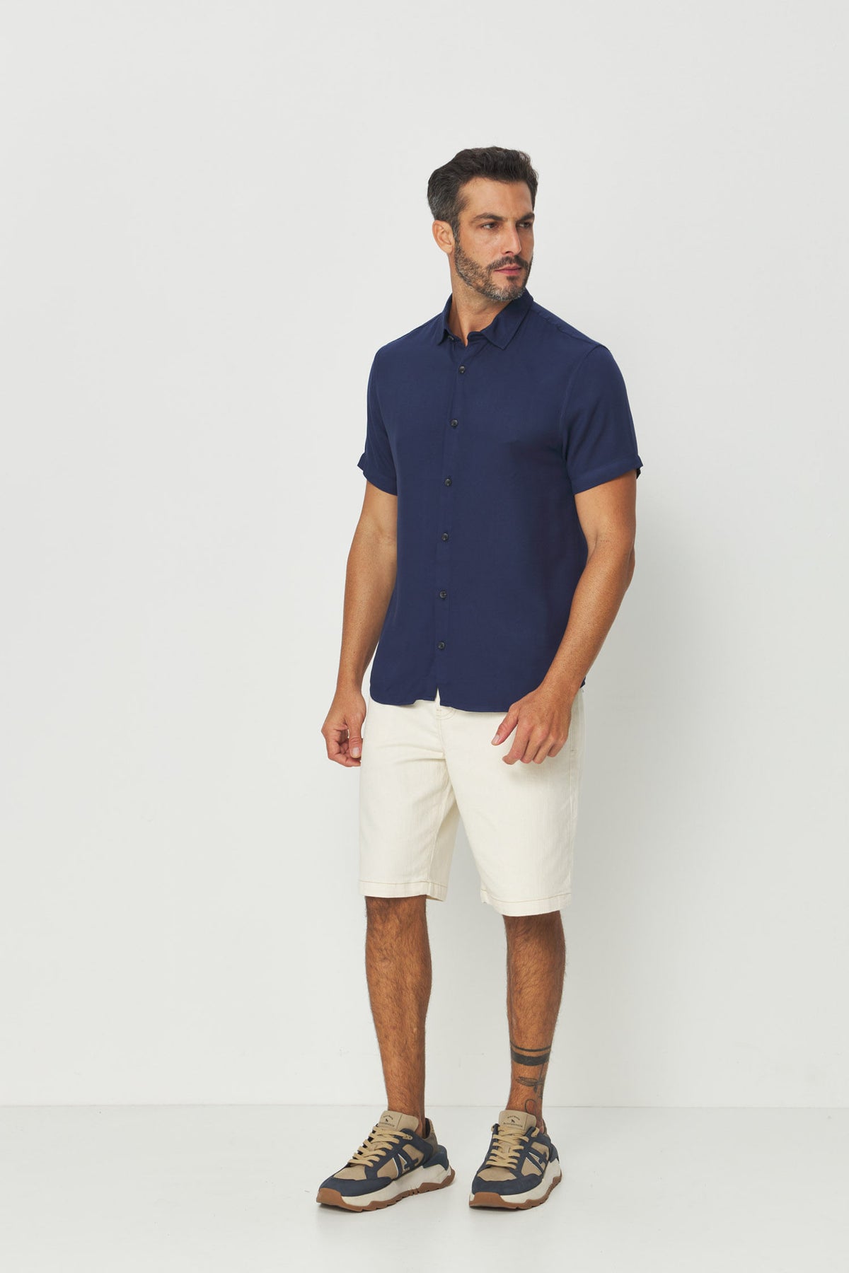 Camisa Manga Curta Leve Masculino Acostamento Marinho