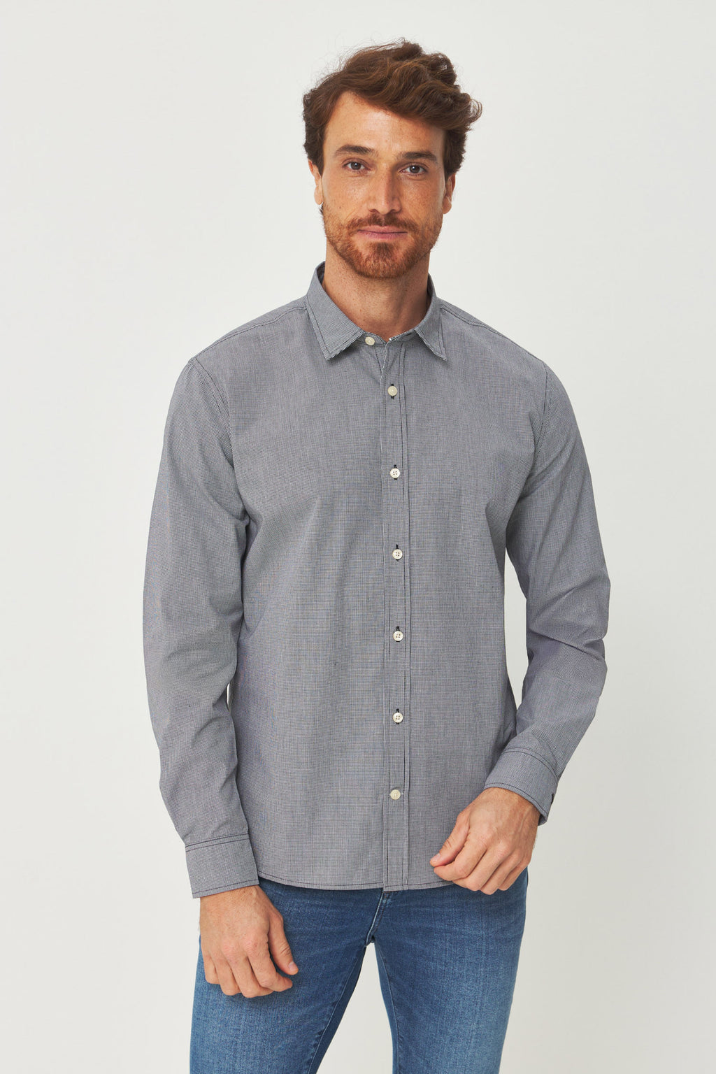 Camisa Manga Longa Scrivania Masculina Acostamento Micro Vichy Preto