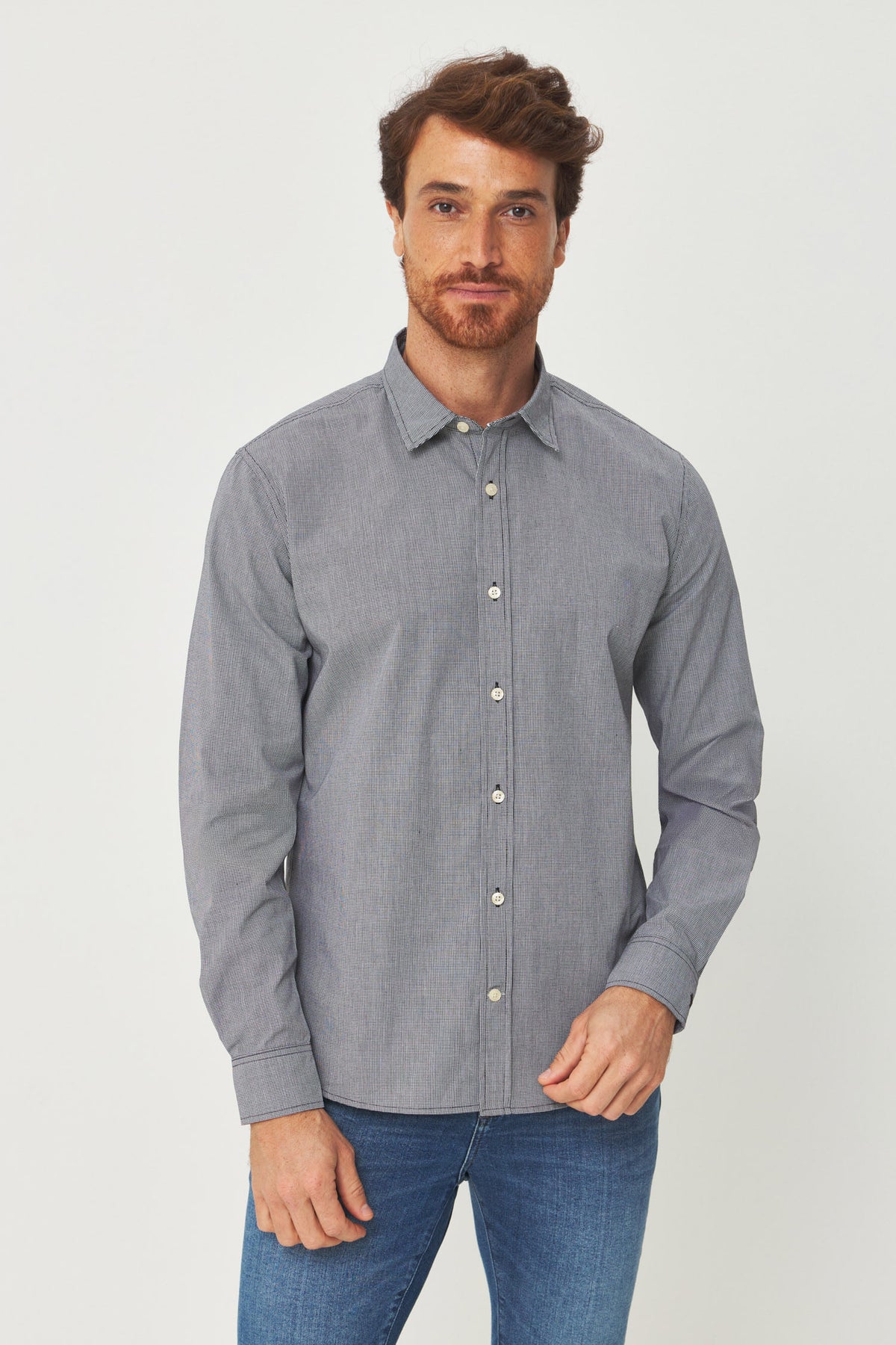 Camisa Manga Longa Scrivania Masculina Acostamento Micro Vichy Preto