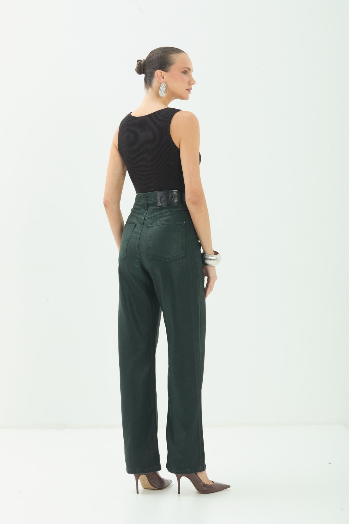 Calça Jeans Straight Cintura Alta ACT Feminina Deep Forest