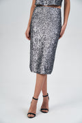 Saia Midi Paetê Feminina Acostamento Light Silver