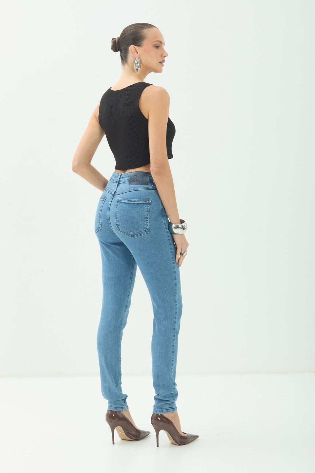 Calça Jeans Skinny Cintura Alta ACT Feminina Jeans Intermediario