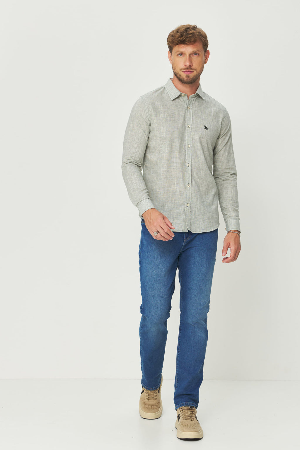 Camisa Algodão Manga Longa Masculina Acostamento Verde