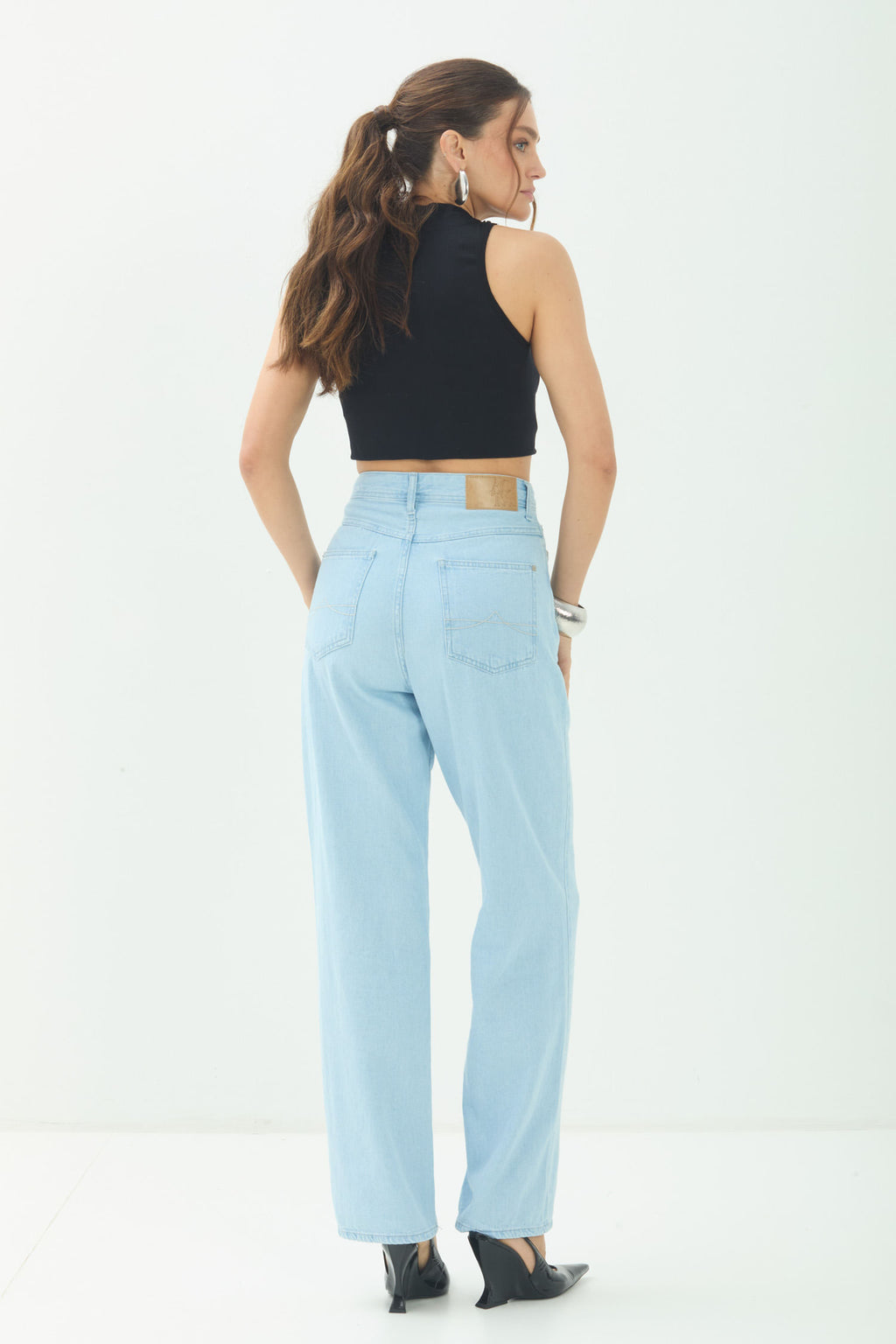 Calça Jeans Straight Cintura Alta ACT Feminina Jeans Claro