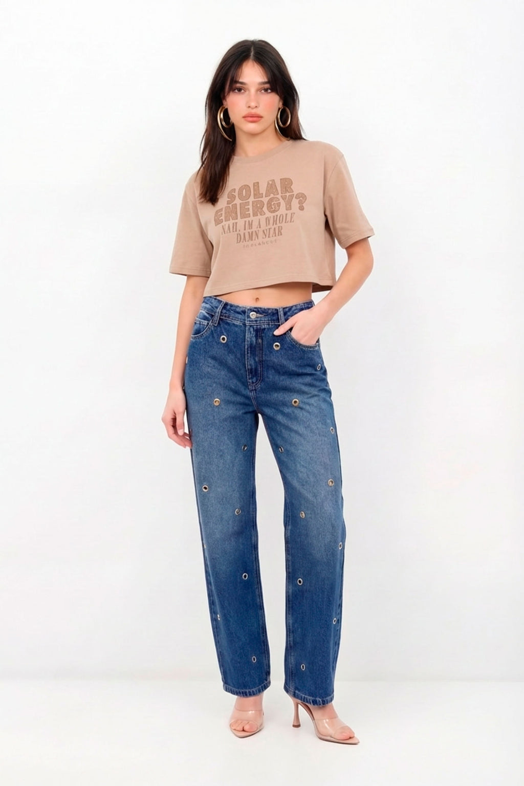 T-Shirt Cropped Silk Metalizada Feminina Inblanche Sand