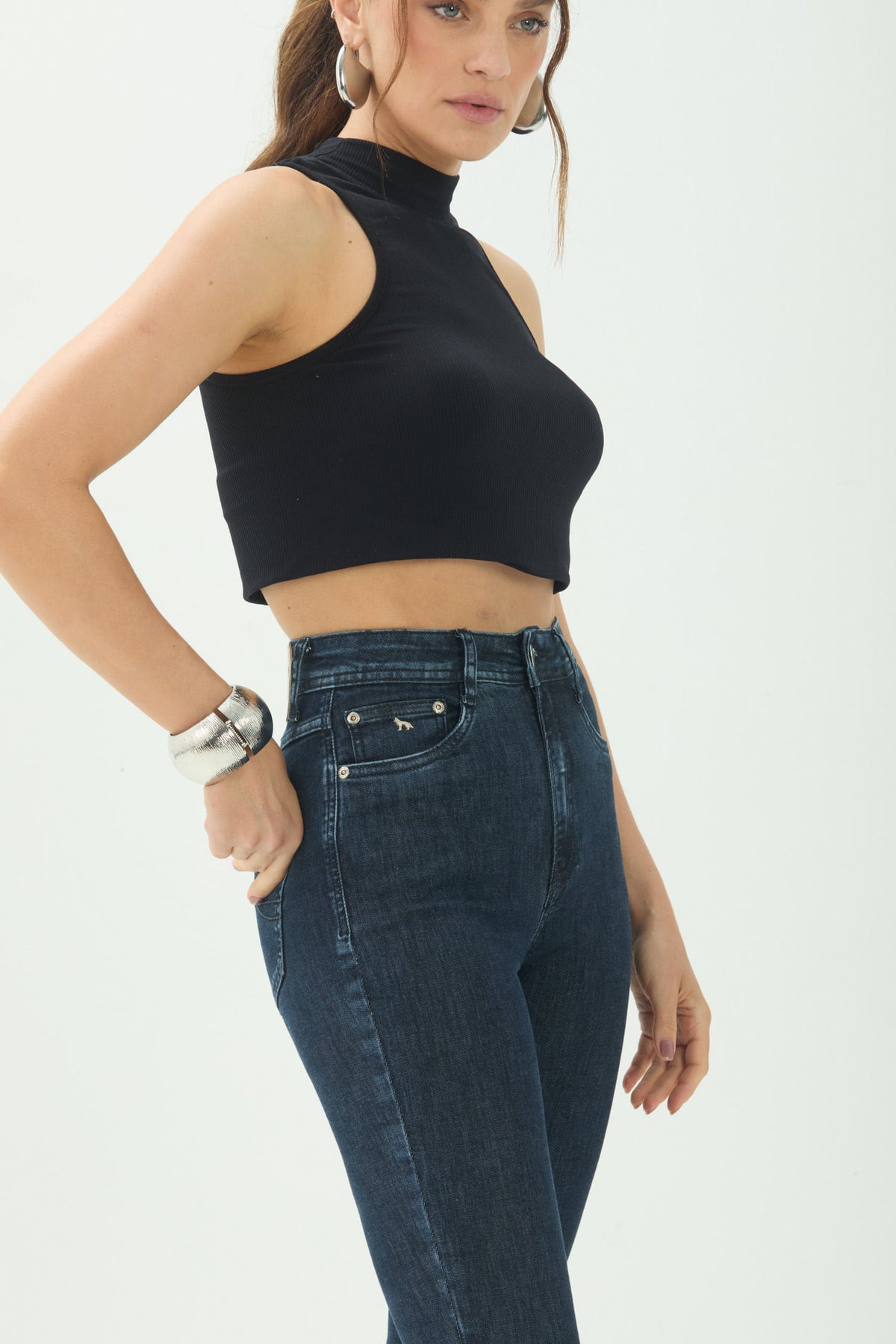 Calça Jeans Skinny Cintura Alta ACT Feminina Jeans Escuro