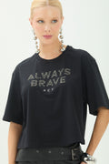 T-Shirt Casual Estampada ACT Feminina Preto