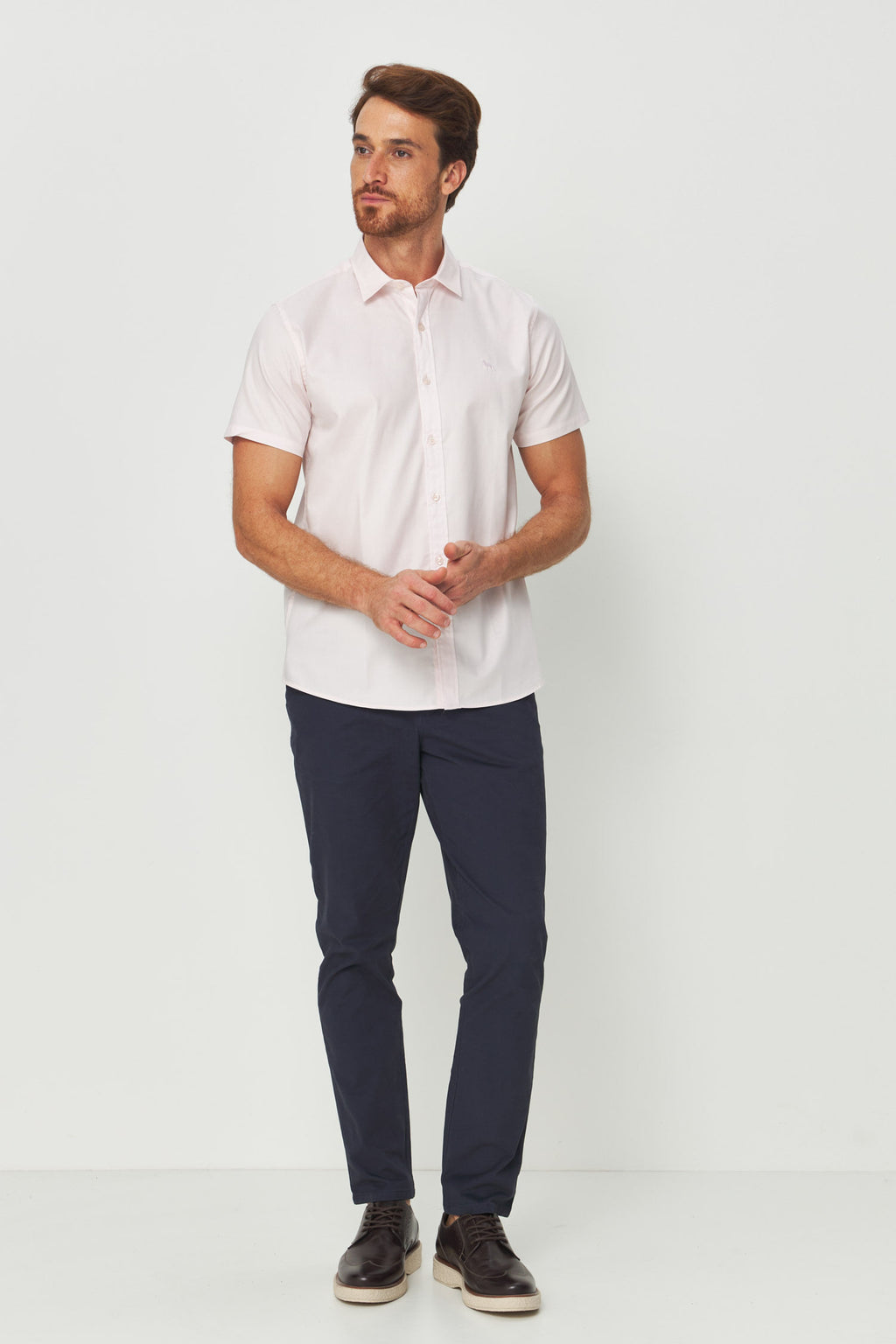 Camisa Manga Curta Cotton Masculina Acostamento Rosa