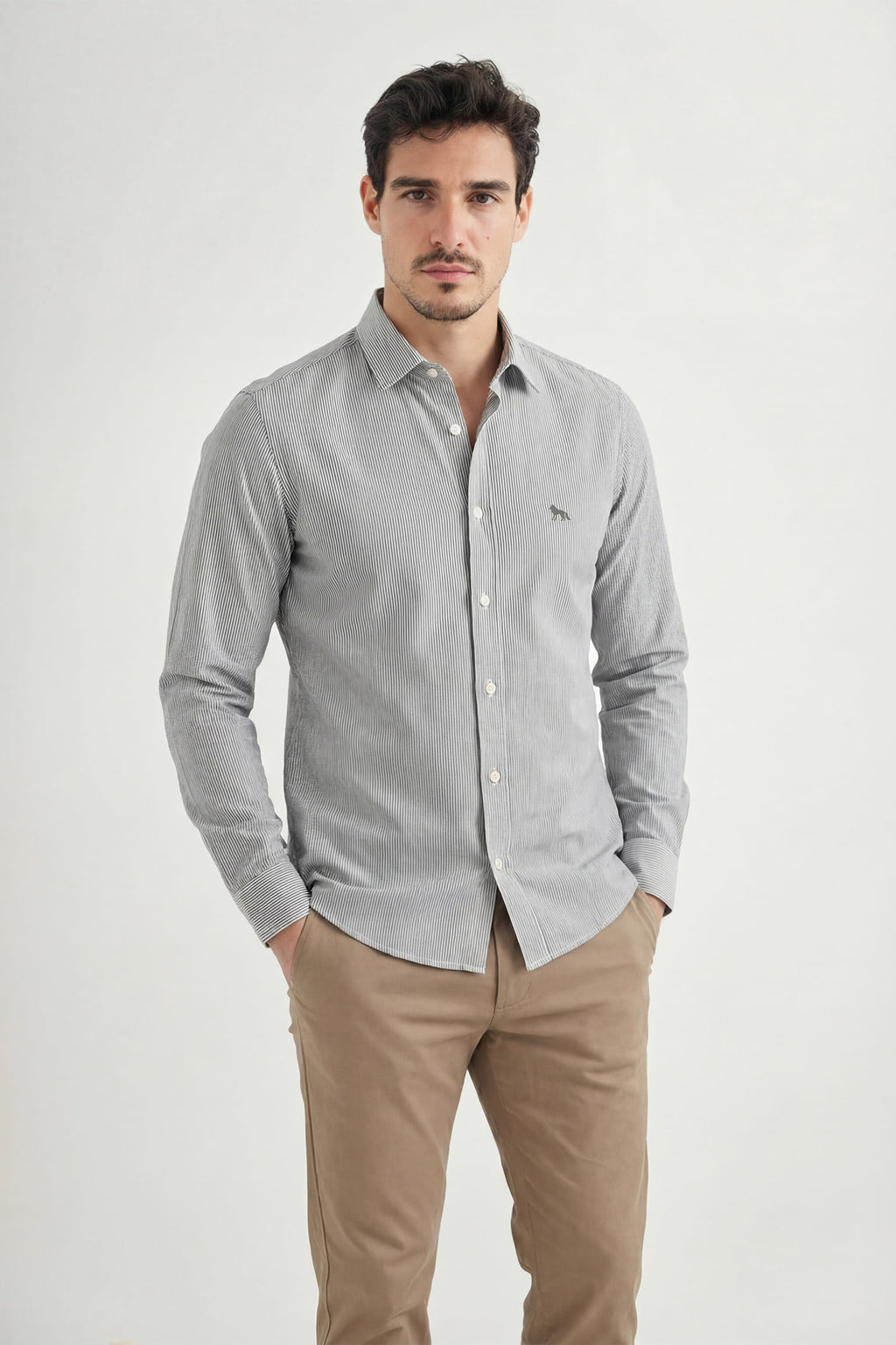 Camisa Manga Longa Scrivania Masculina Acostamento Listras Preto