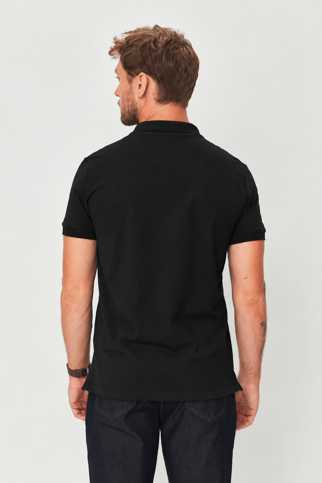 Polo Casual Com Elastano Masculina Acostamento Preto