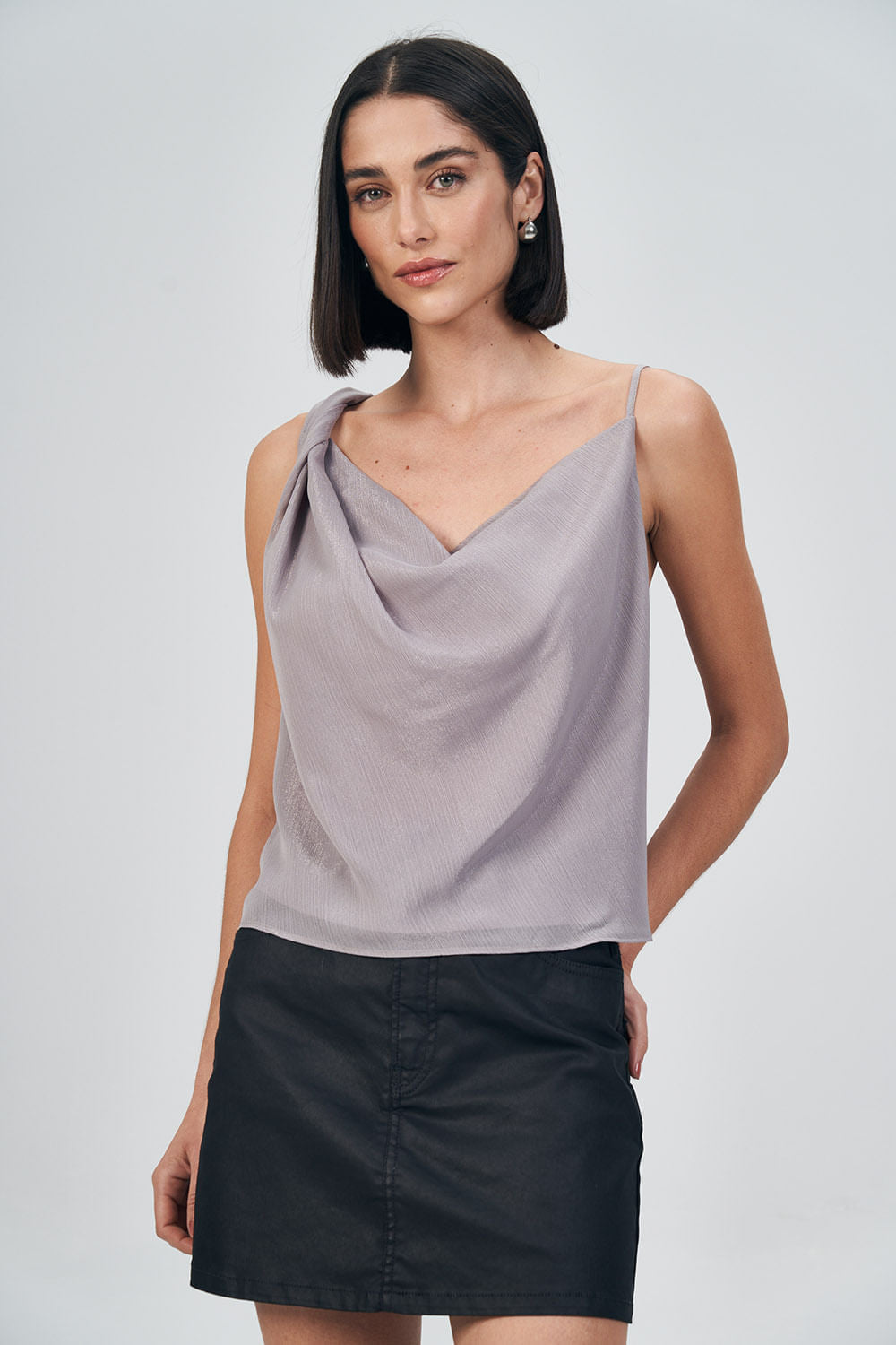 Blusa Decote Drapeado Feminina Acostamento Light Silver