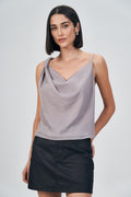 Blusa Decote Drapeado Feminina Acostamento Light Silver