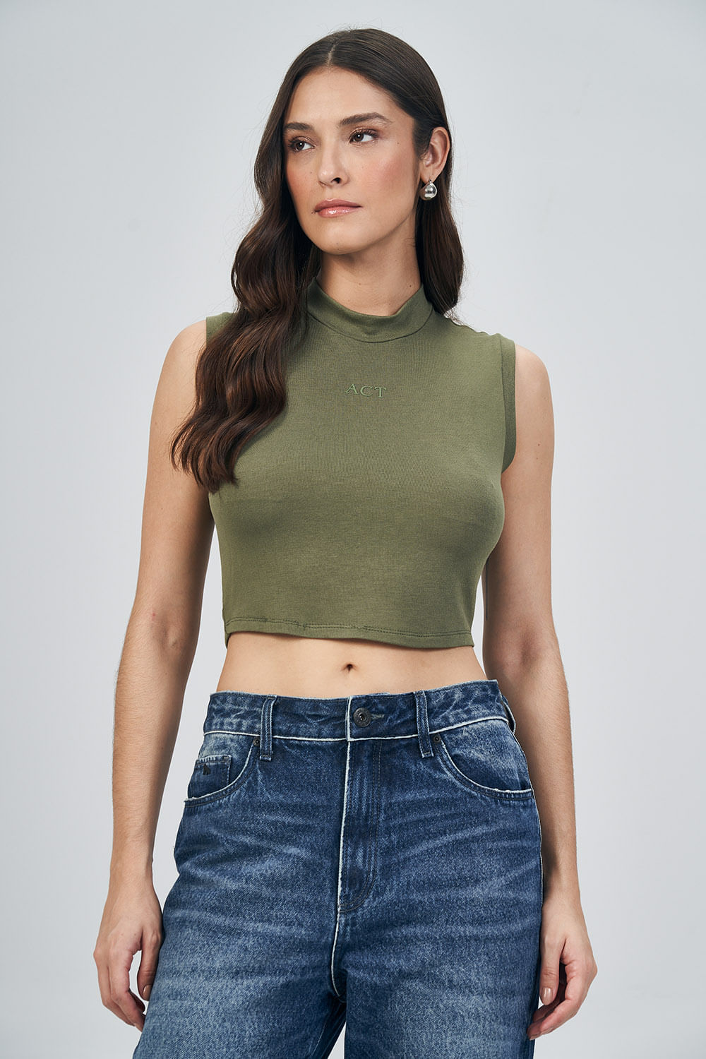 Blusa Crop Touch Feminina Acostamento Deep Olive