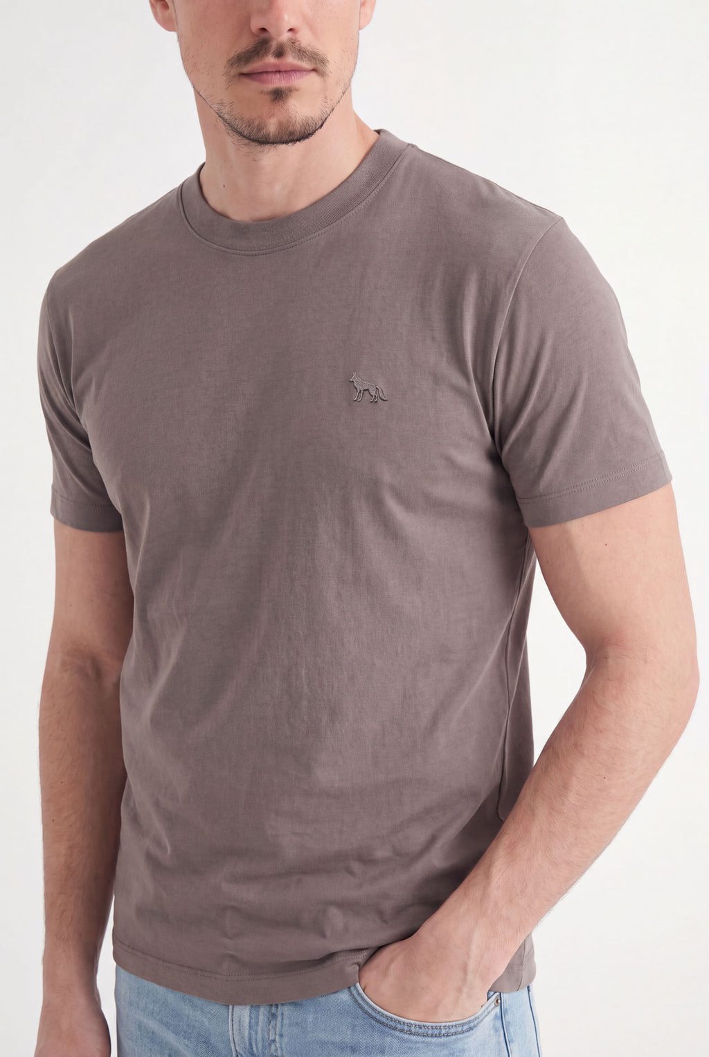 Camiseta Básica Lobo Bordado Masculina Acostamento Marrom Ipe