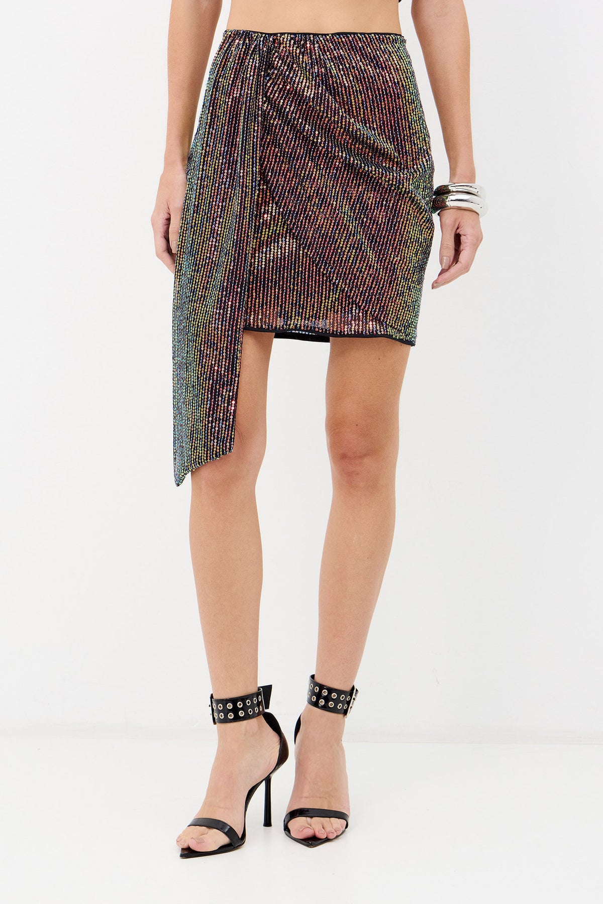 Saia Paetê Glamour Franzida Feminina Inblanche Preto