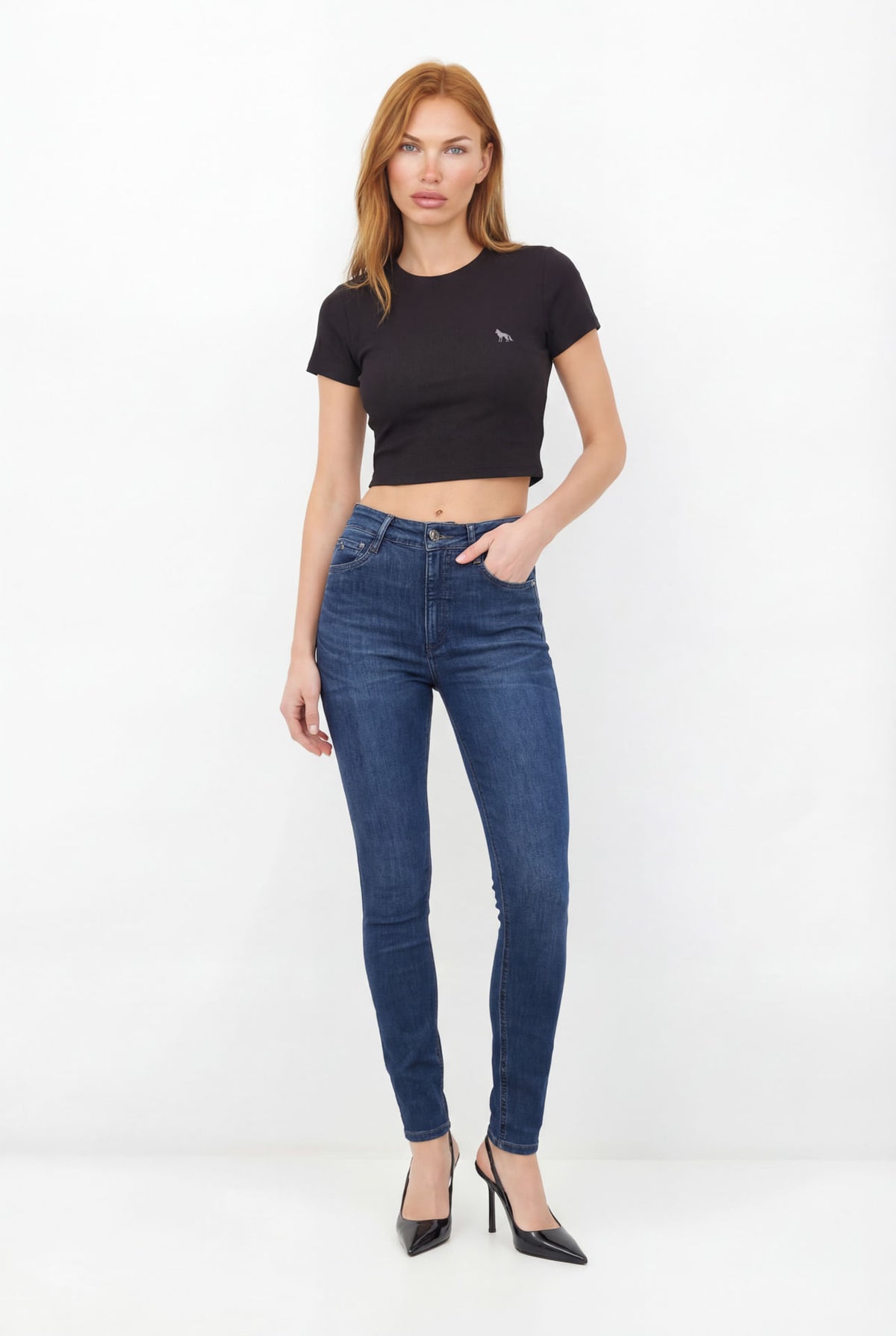 Calça Jeans Skinny Cintura Alta ACT Feminina Jeans Escuro