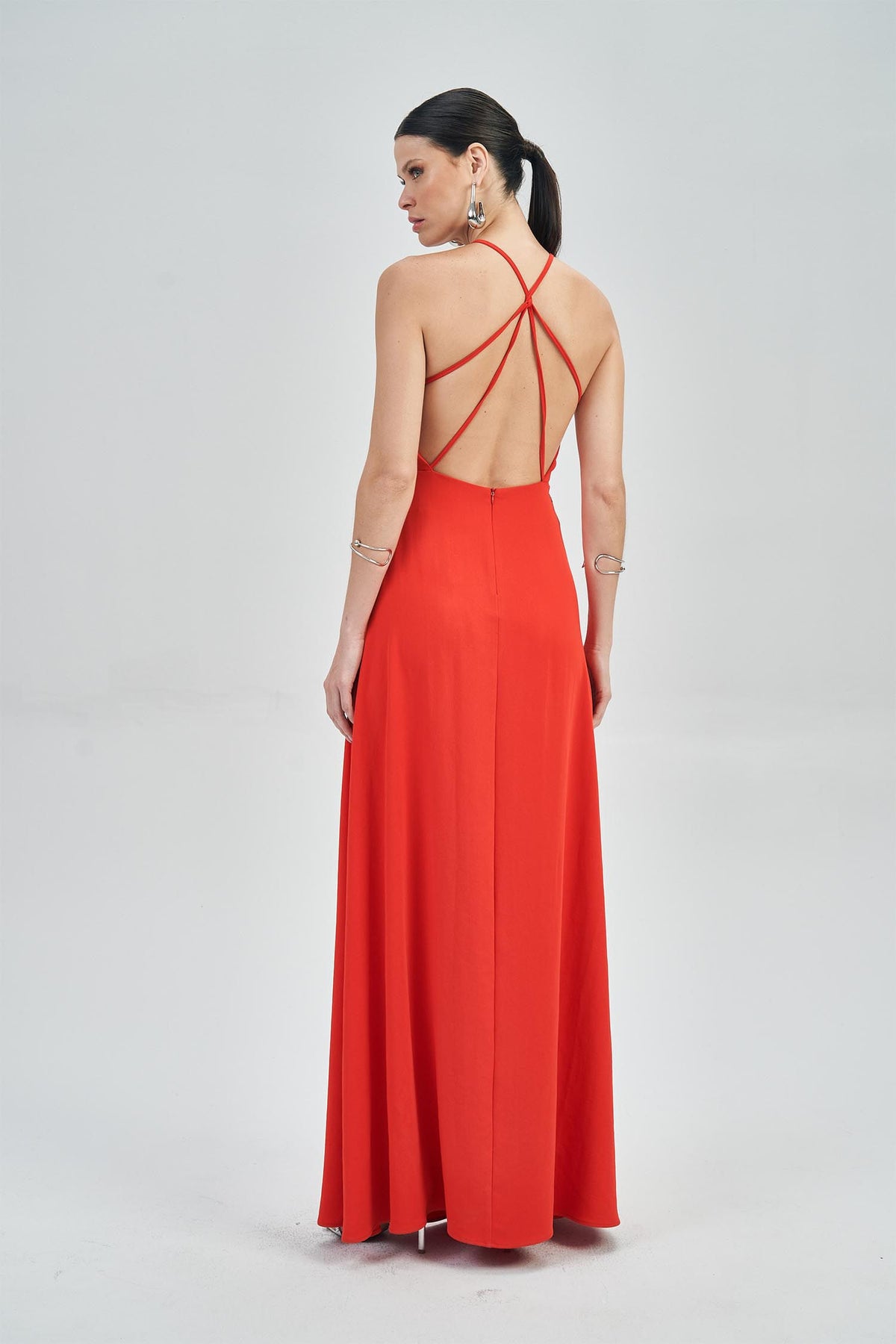 Vestido Longo com Fenda Feminino Acostamento Hot Red