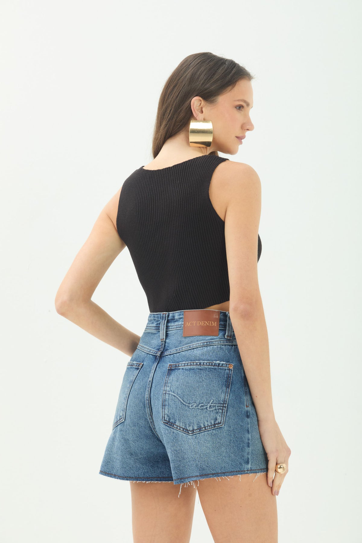 Shorts Jeans Cintura Alta ACT Feminino Jeans Escuro
