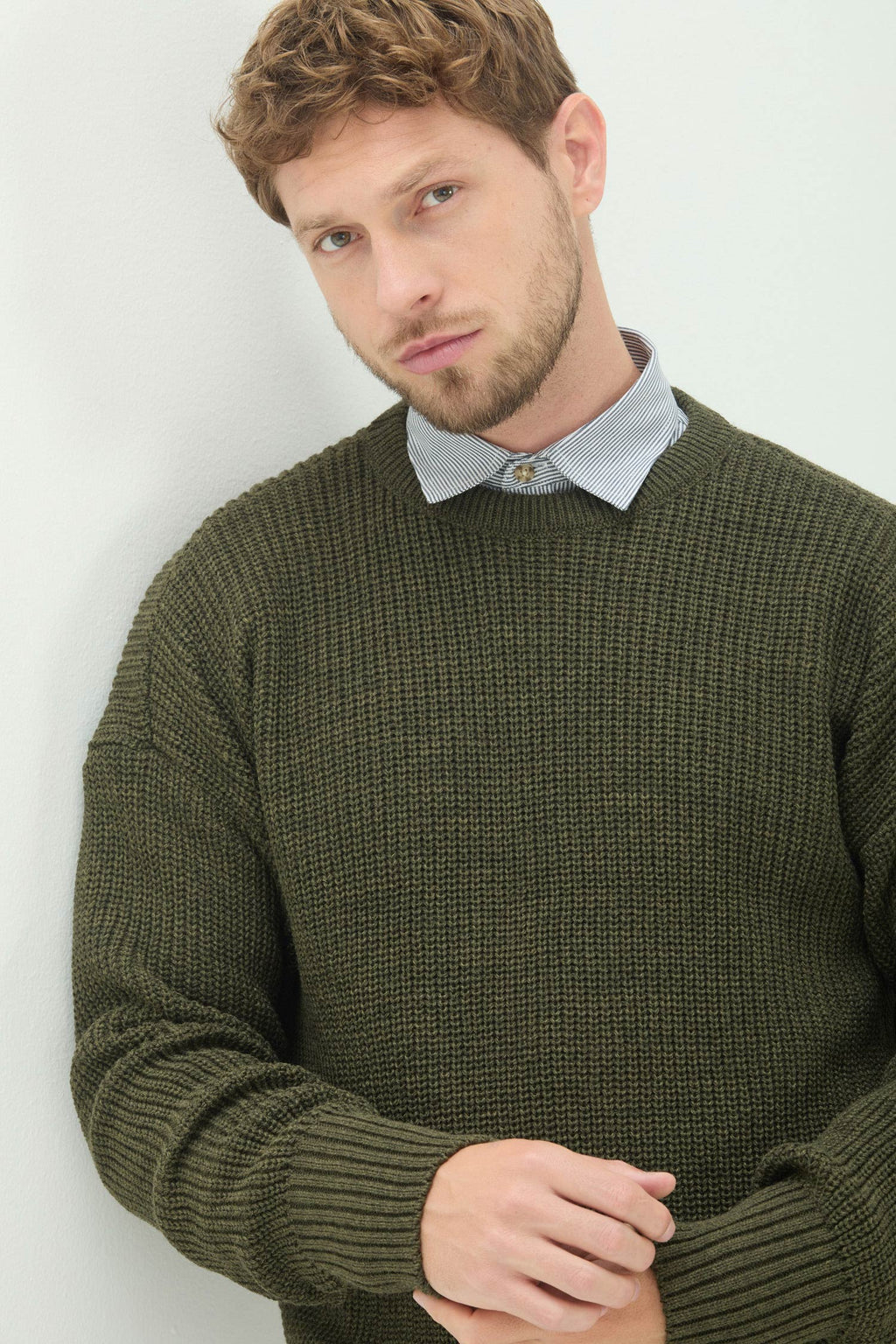 Suéter Tricot Gola Redonda Masculino Acostamento Verde