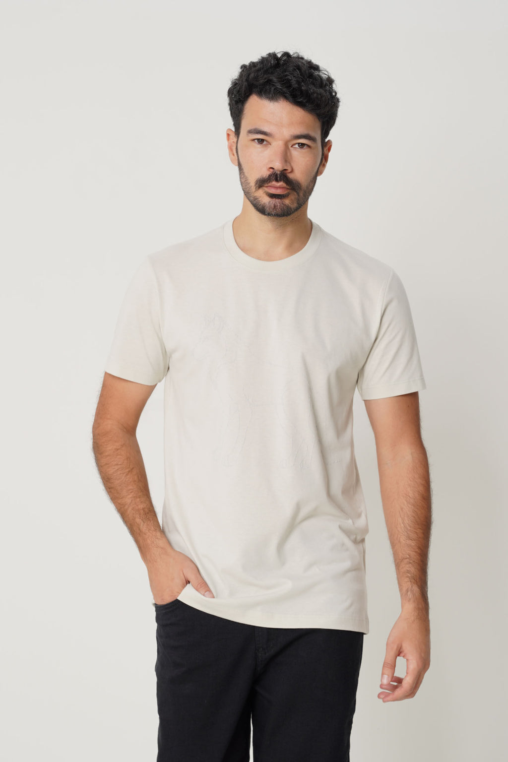 Camiseta Estampa Lobo Masculina Acostamento Cinza Gelo