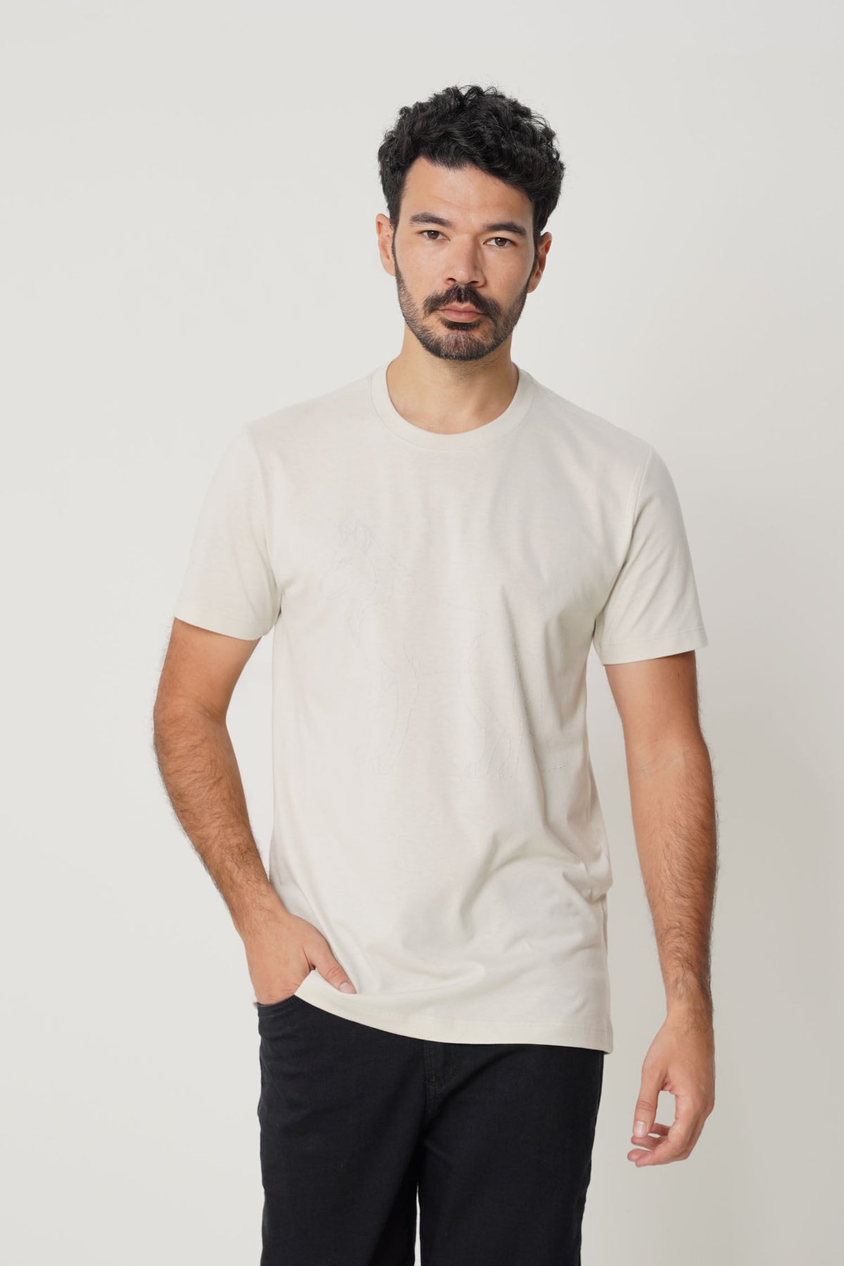 Camiseta Estampa Lobo Masculina Acostamento Cinza Gelo