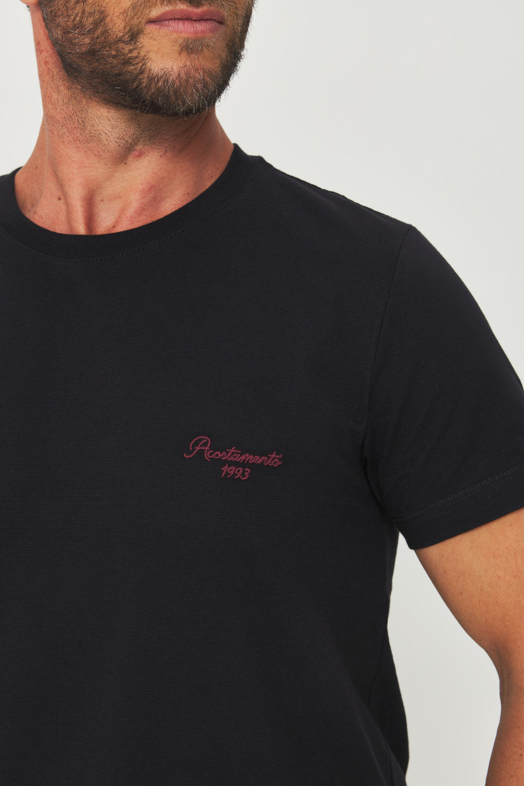 Camiseta Elastano Casual Minimal Masculina Acostamento Preto
