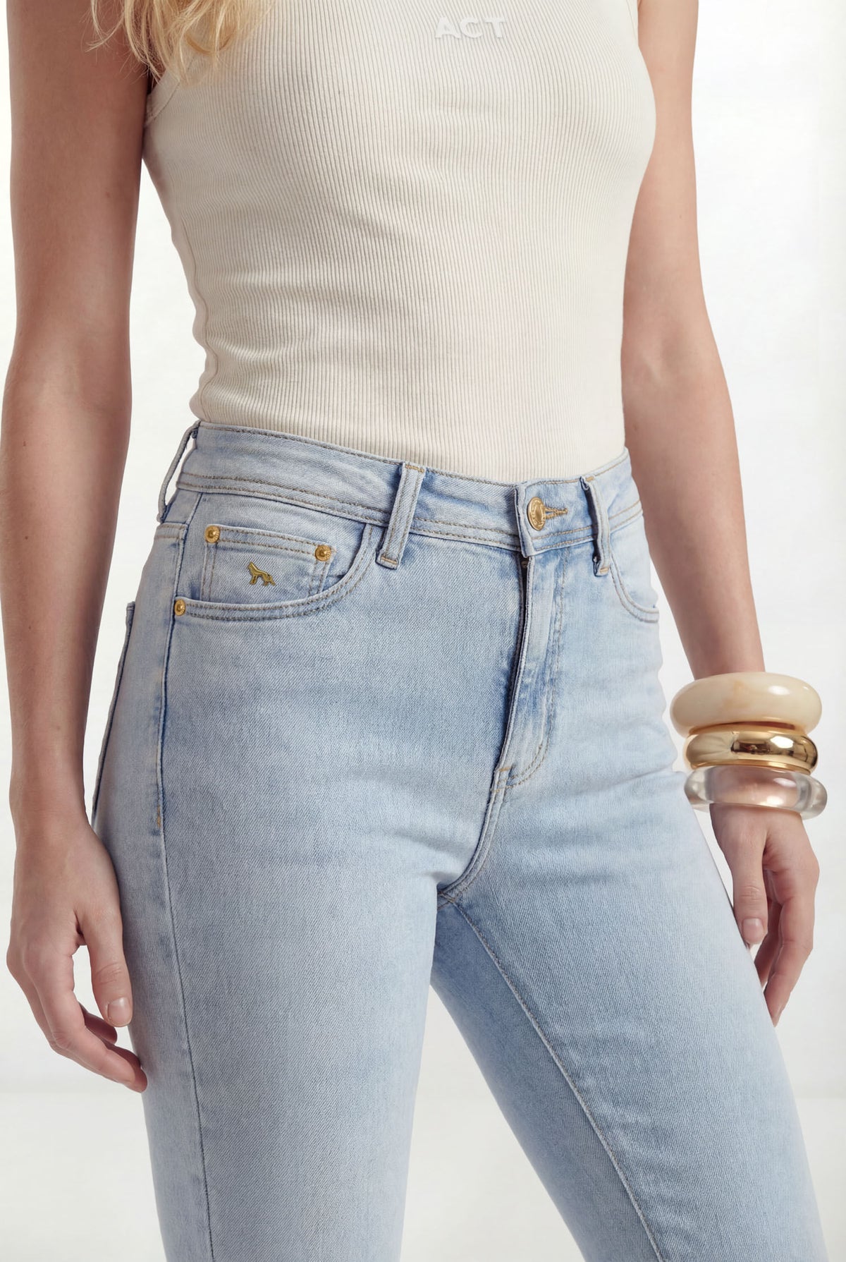 Calça Jeans Skinny Cintura Alta ACT Feminina Jeans Claro