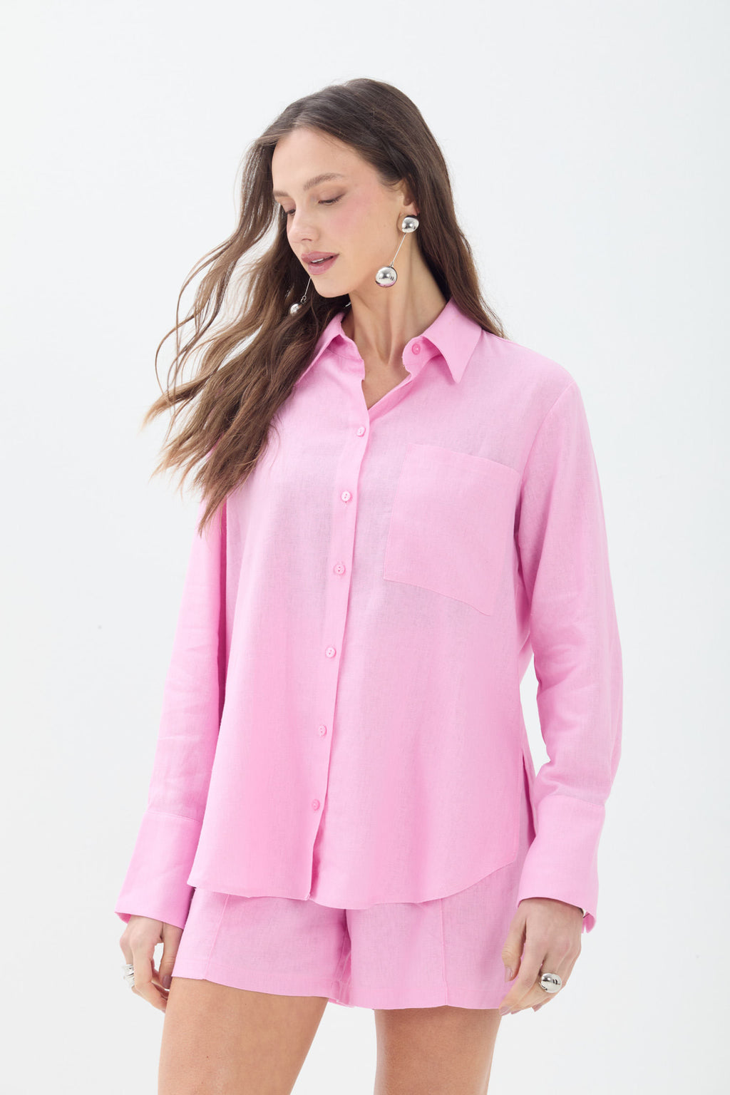 Camisa Casual Com Bolso ACT Feminina Pink Sunset