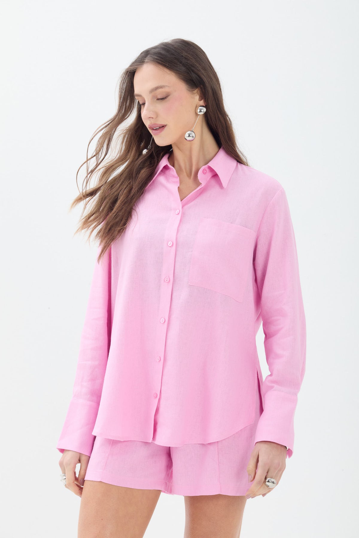 Camisa Casual Com Bolso ACT Feminina Pink Sunset