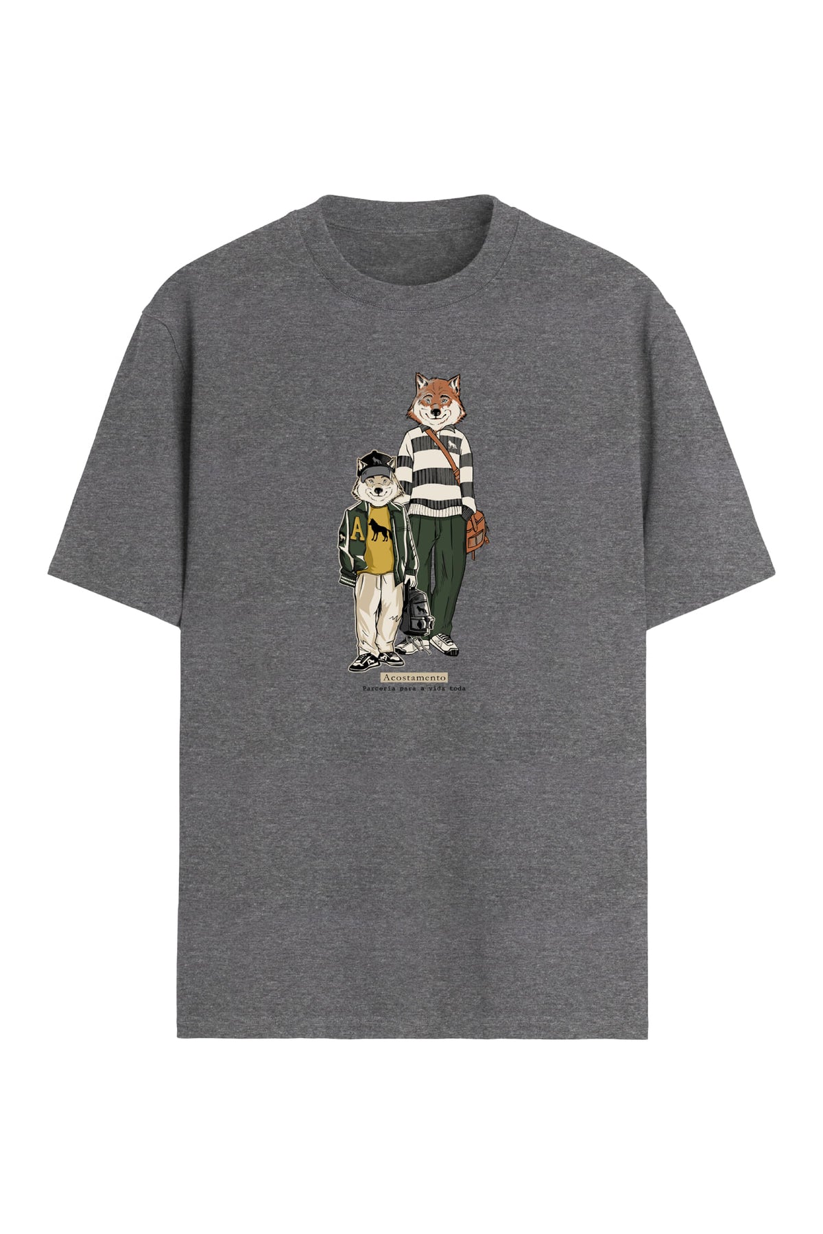 Camiseta Wolf Pai e Filho Masculina Acostamento Mescla Grafite