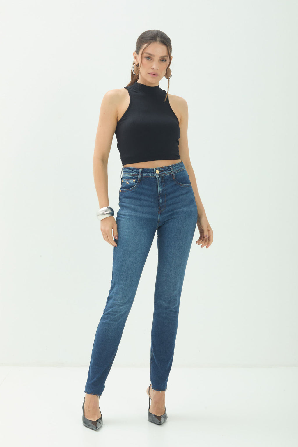 Calça Jeans Skinny Cintura Alta ACT Feminina Jeans Intermediario