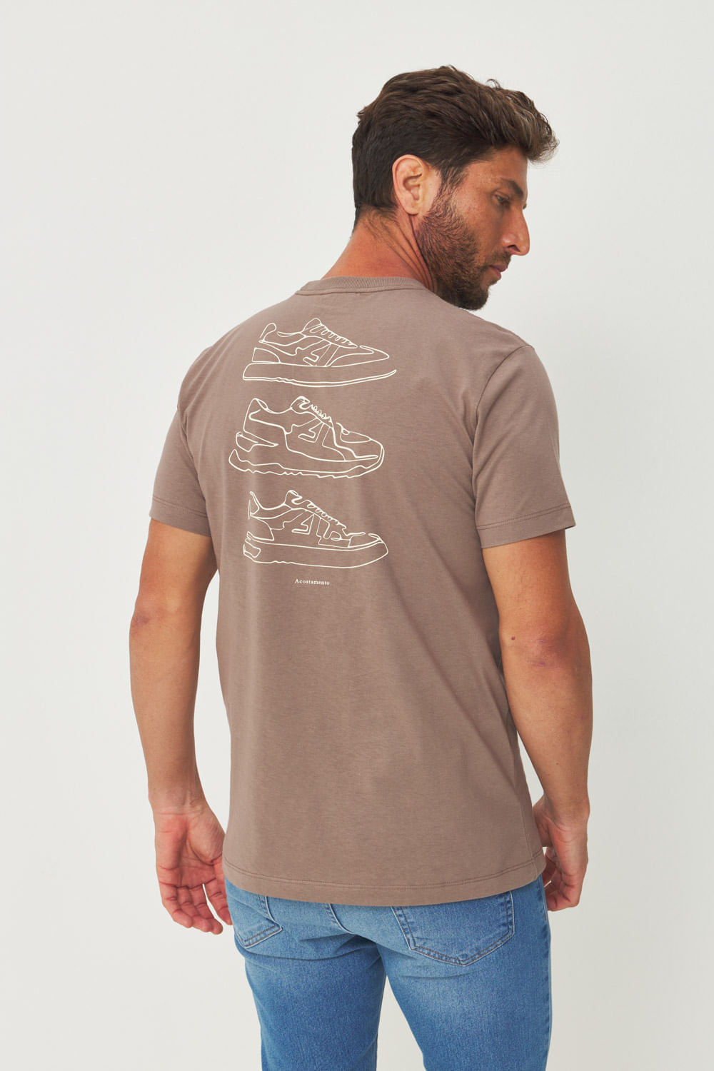 Camiseta Estampa Costas Masculina Acostamento Capuccino