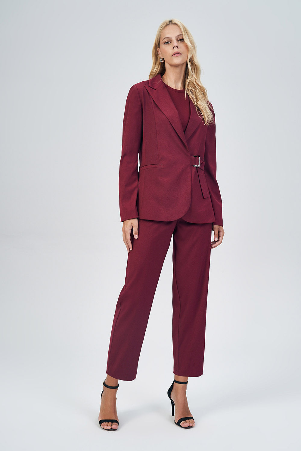 Blazer Alfaiataria Com Faixa Feminino Acostamento Berry
