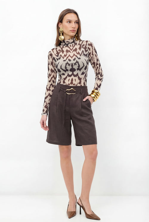 Bermuda Alfaiataria Com Cinto ACT Feminina Deep Brown