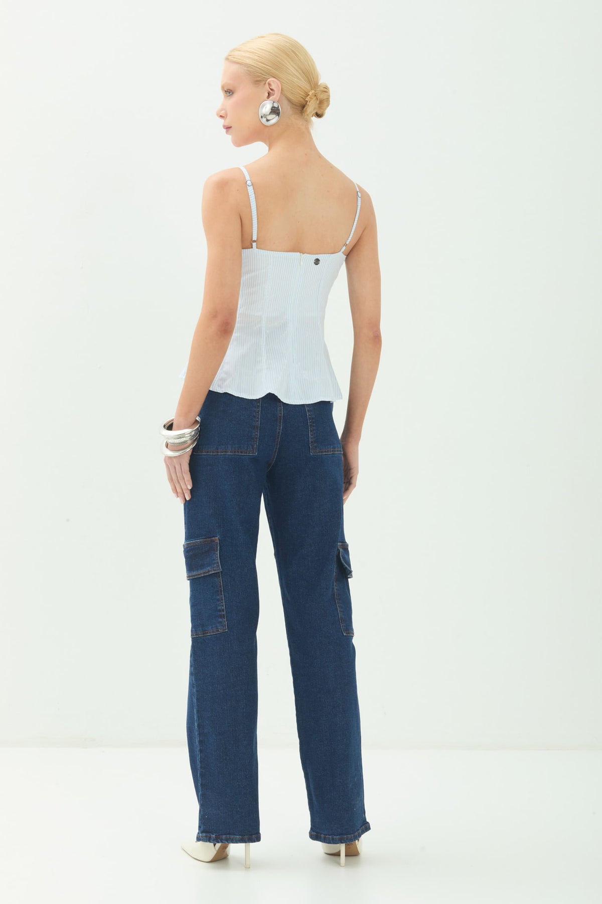 Blusa Alcinha Listrada ACT Feminina Misty Blue C/ Prata