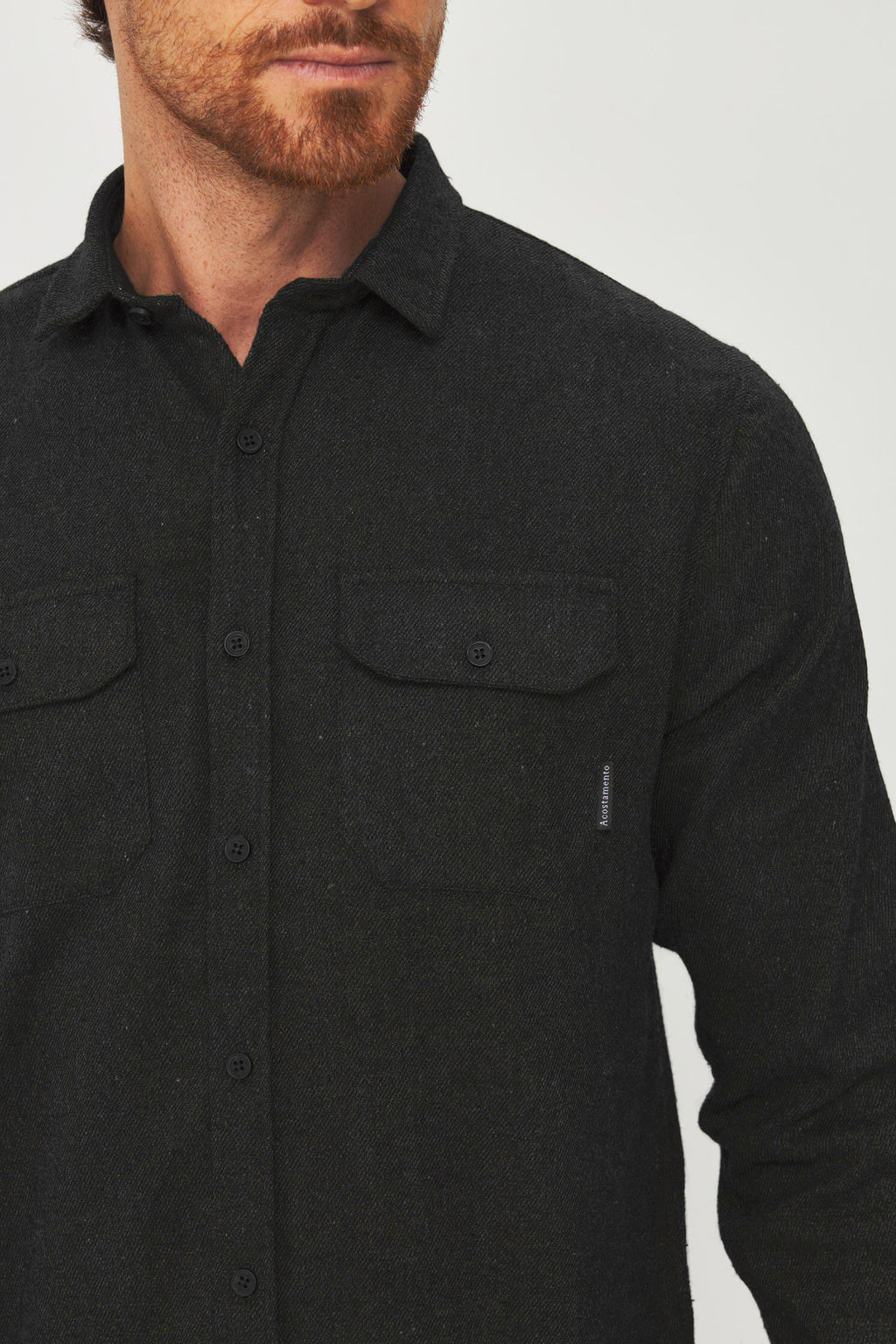 Camisa Manga Longa Casual Masculina Acostamento Preto