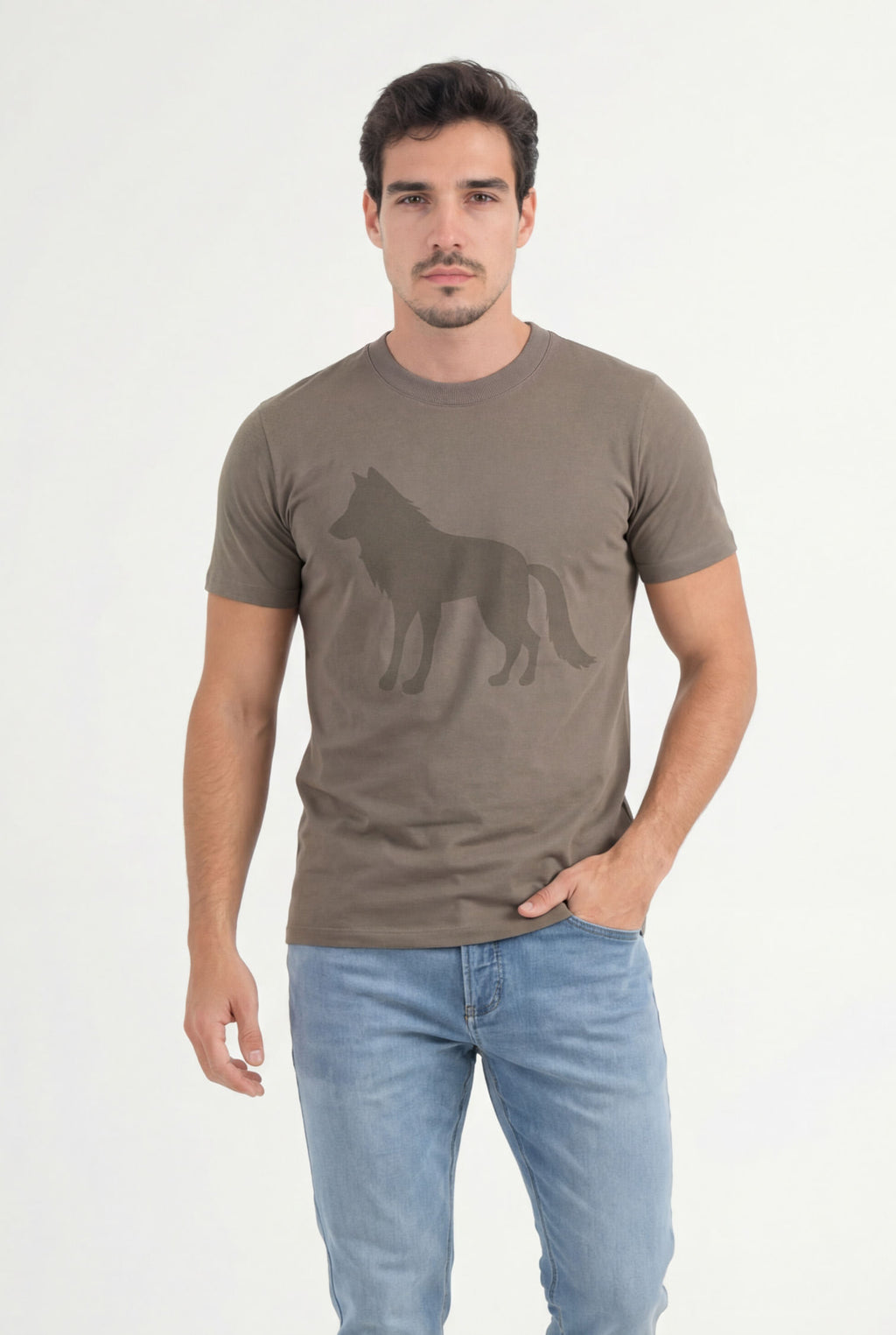 Camiseta Básica Estampada Masculina Acostamento Capuccino