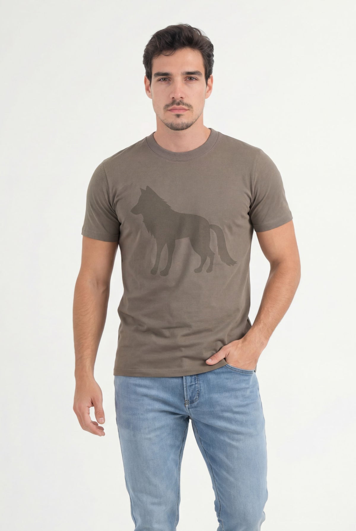 Camiseta Básica Estampada Masculina Acostamento Capuccino