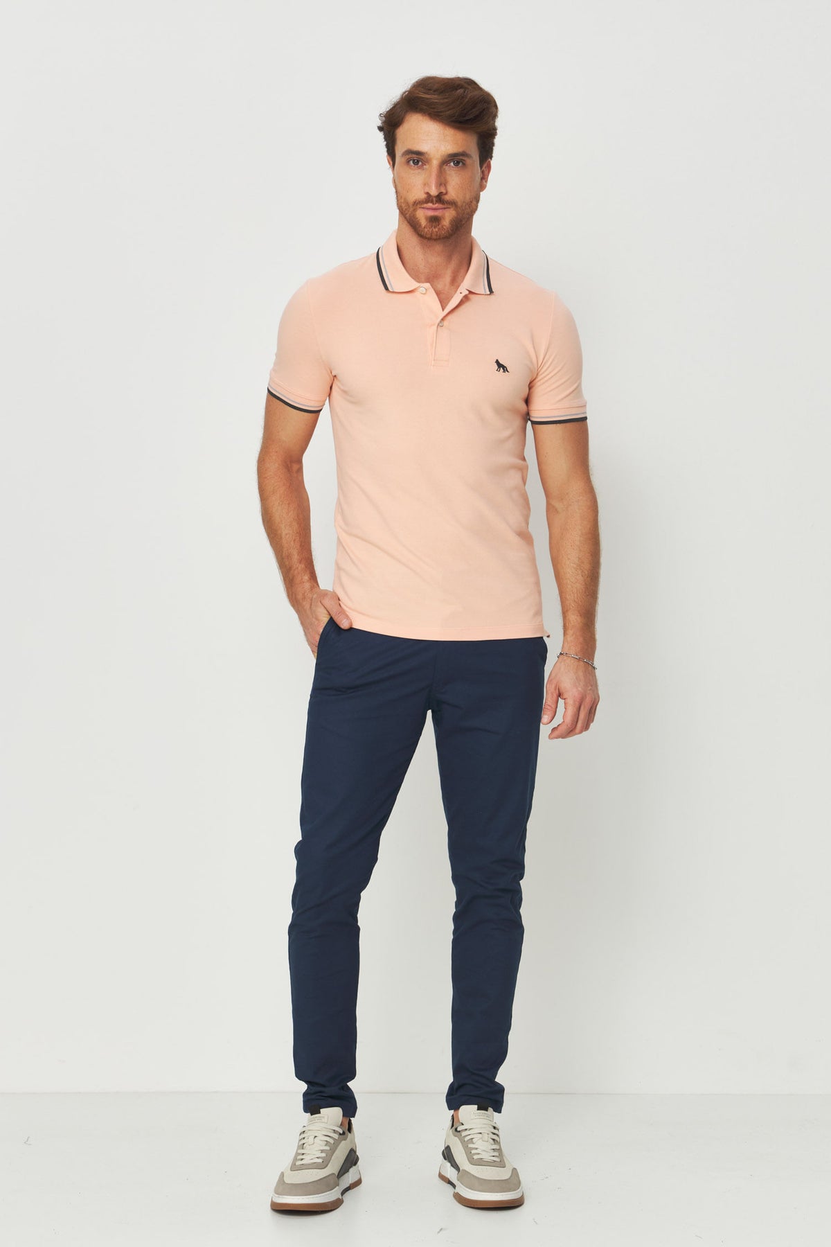 Polo Basic Line Masculina Acostamento Rosa