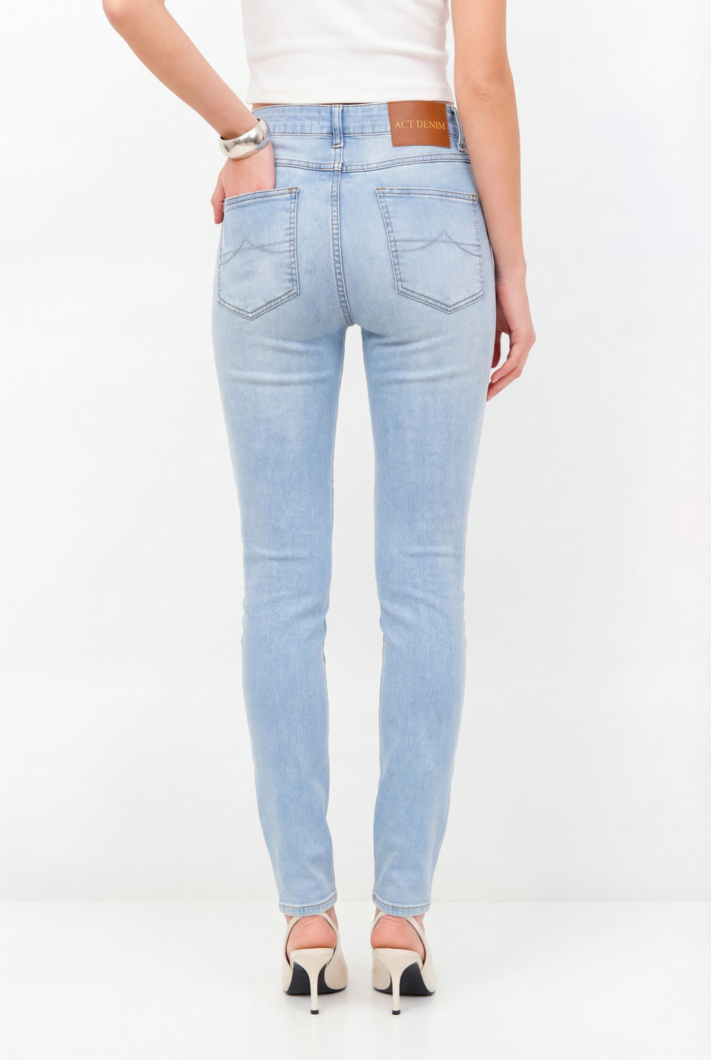 Calça Jeans Skinny Básica Cintura Alta ACT Feminina Jeans Claro