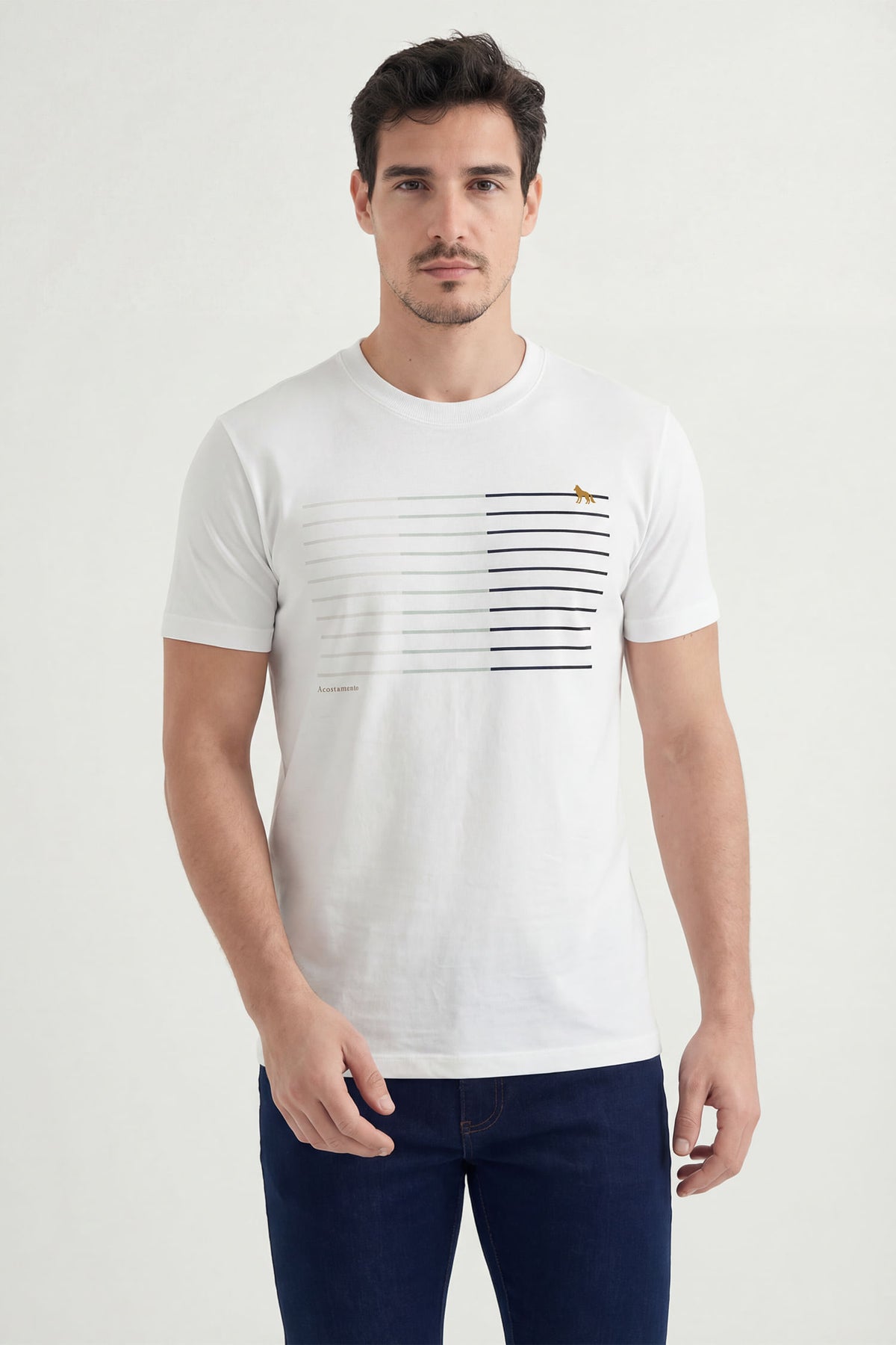 Camiseta Estampada Linhas Masculina Acostamento Branco