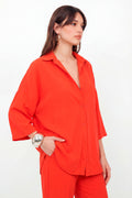 Camisa Manga Curta Oversized Feminina Inblanche Hot Red