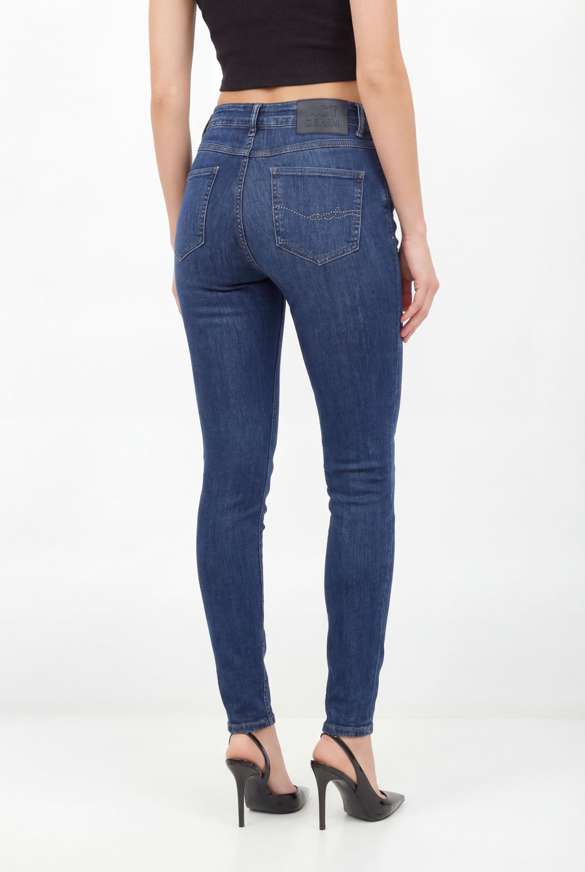 Calça Jeans Skinny Cintura Alta ACT Feminina Jeans Escuro