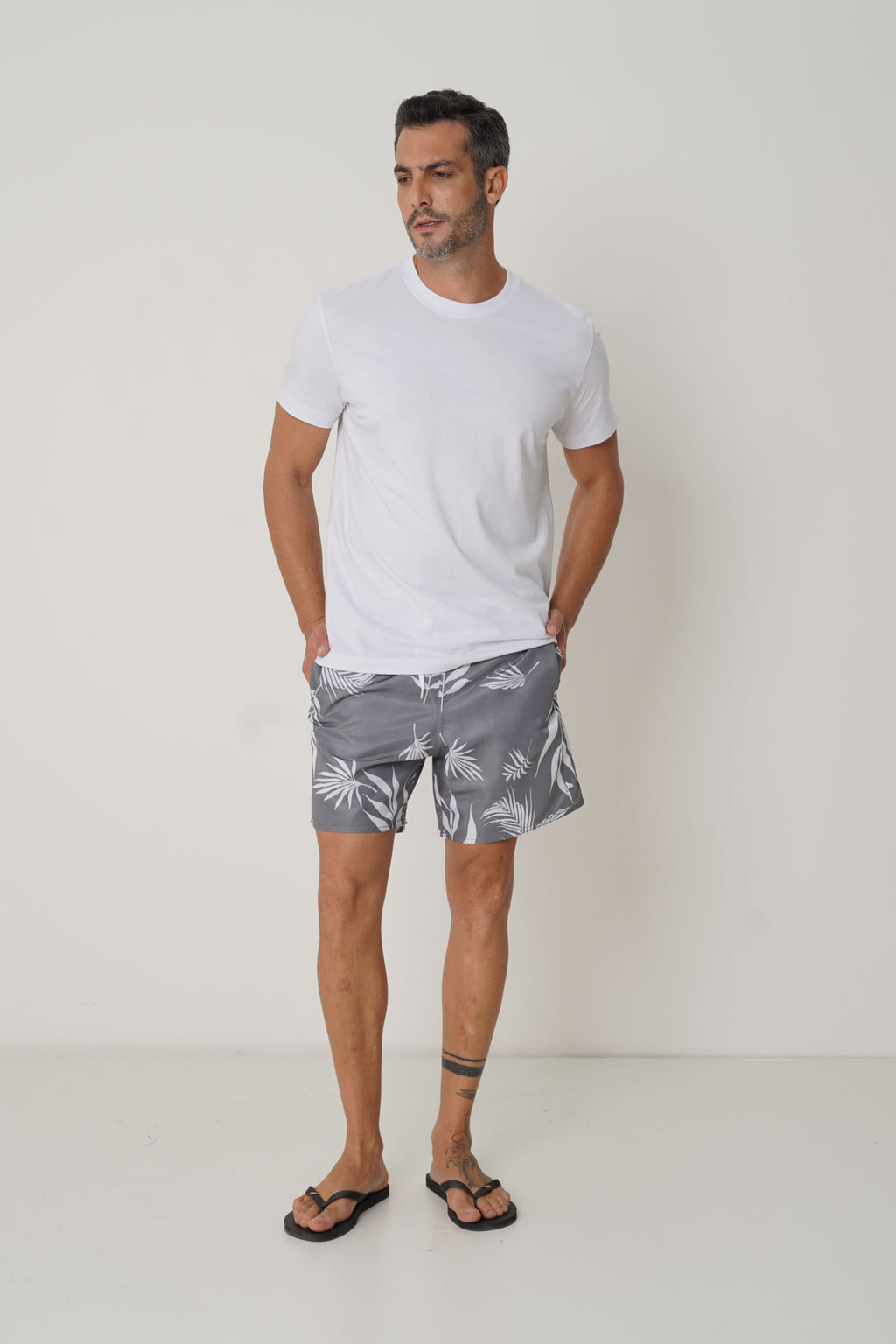 Shorts Elastano Masculino Acostamento Folhagem Mescla