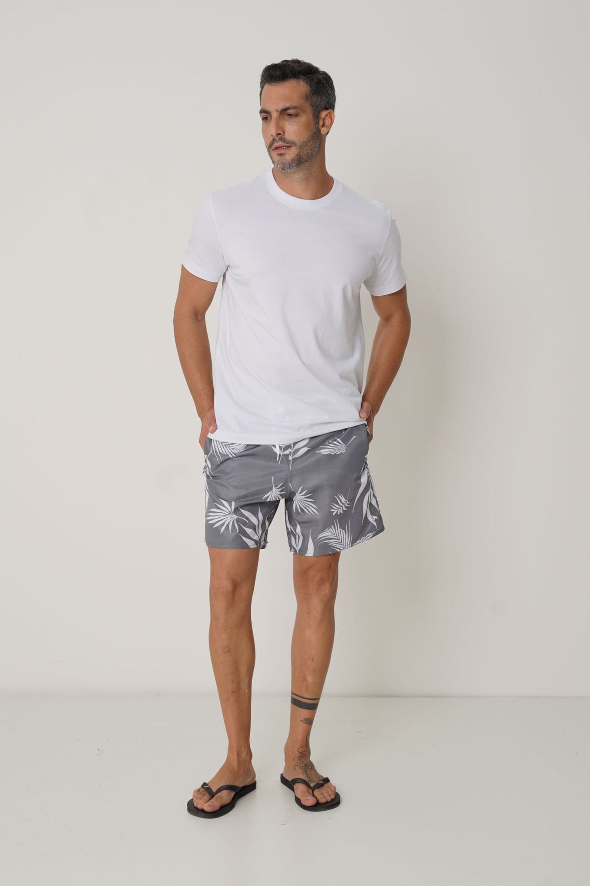 Shorts Elastano Masculino Acostamento Folhagem Mescla