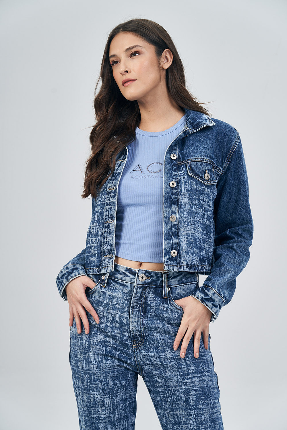 Jaqueta Jeans Detailed Feminina Acostamento Jeans Claro