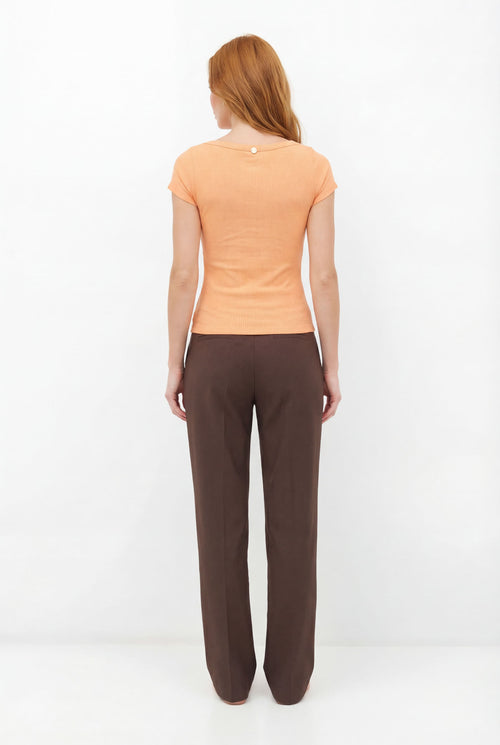 Blusa Canelada Gola Canoa ACT Feminina Spice Orange