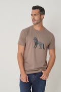Camiseta Wolf Print Masculina Acostamento Capuccino