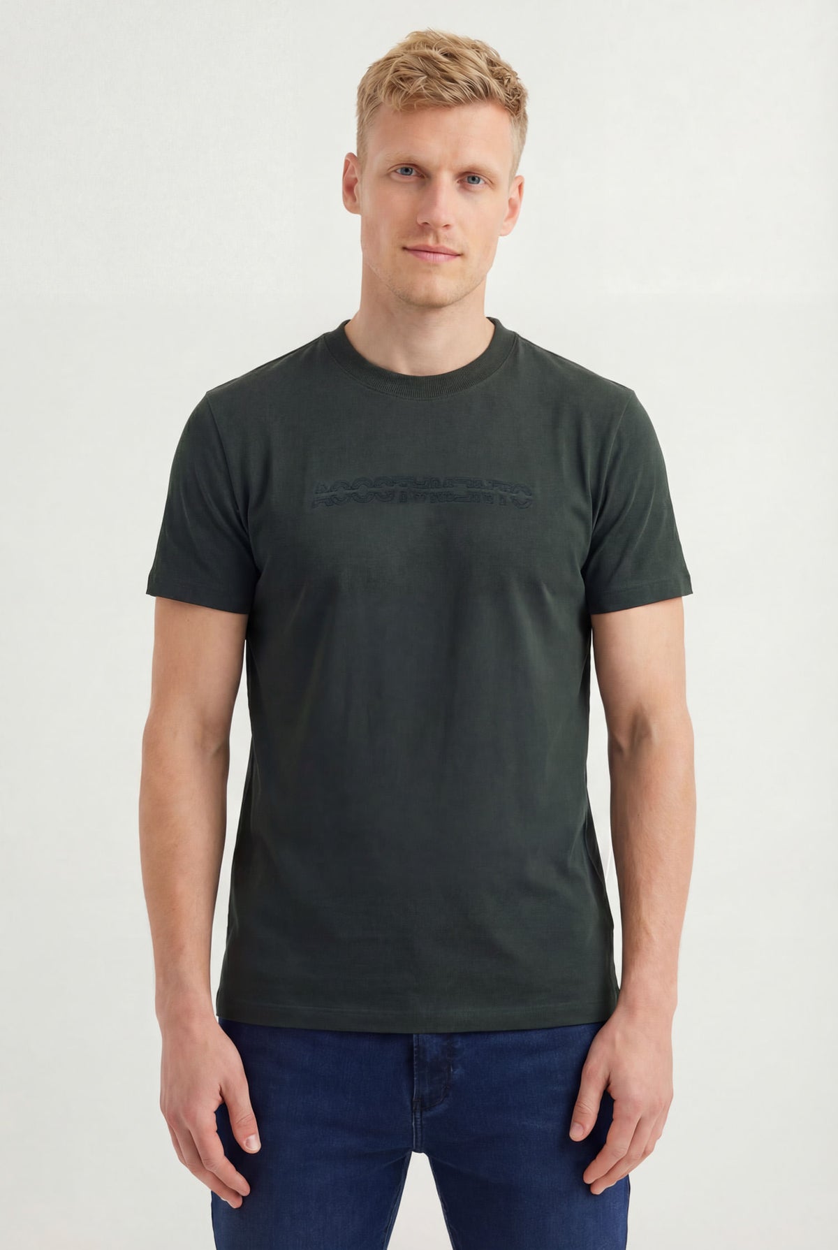 Camiseta Casual Logo Bordado Masculina Acostamento Verde Folhagem