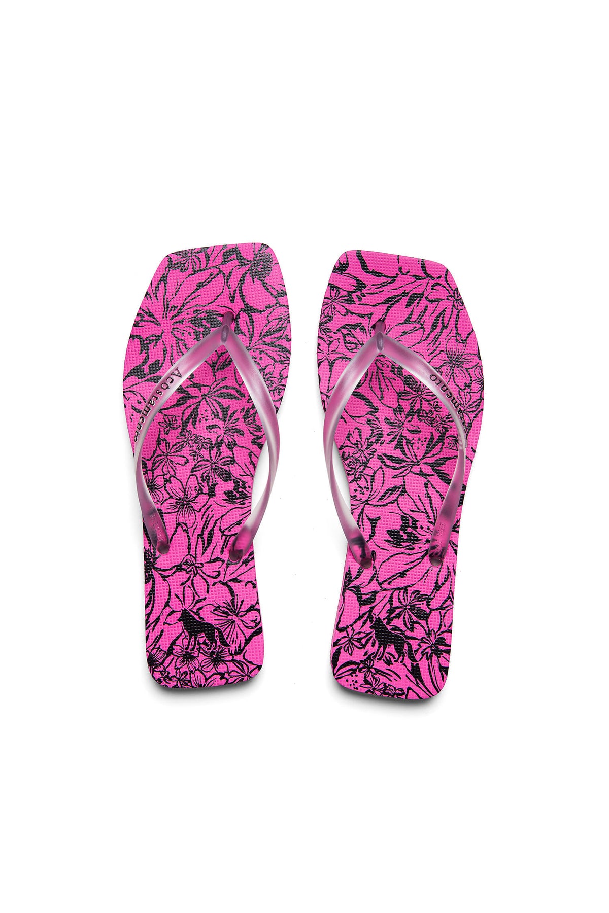 Chinelo Com Estampa Floral ACT Feminino Pop Pink C/ Preto